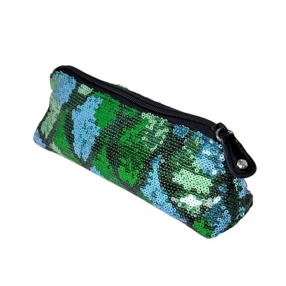 New Stephanie Johnson MakeupCosmetic Bag Blue Green Sequin Zip Clutch - Picture 1 of 8